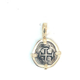 14k Two Tone Small Coin Frame Atocha Copy Pendant